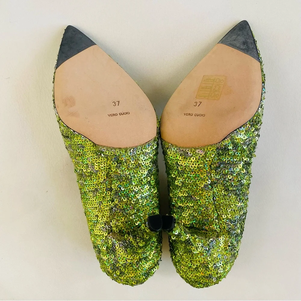 Dolce & Gabbana Green Sequins Embellishments Pointed Toe Pumps SZ 7/37 - Picture 9 of 9